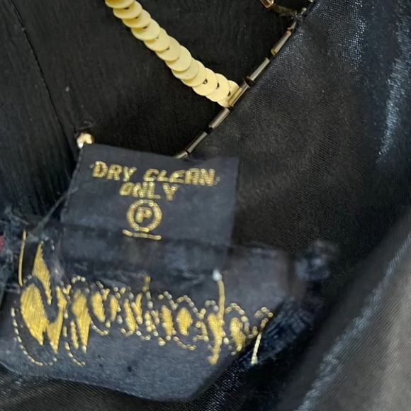 VINTAGE Glamour Silk Sequinned Beaded Dress Black Cocktail Shoulder Pads Size S - Picture 10 of 12